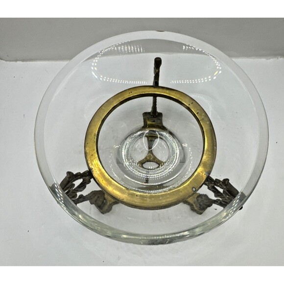 Ornate Vintage Three Dragon Chinoiserie Brass Stand With Glass Bowl - Picture 2 of 4